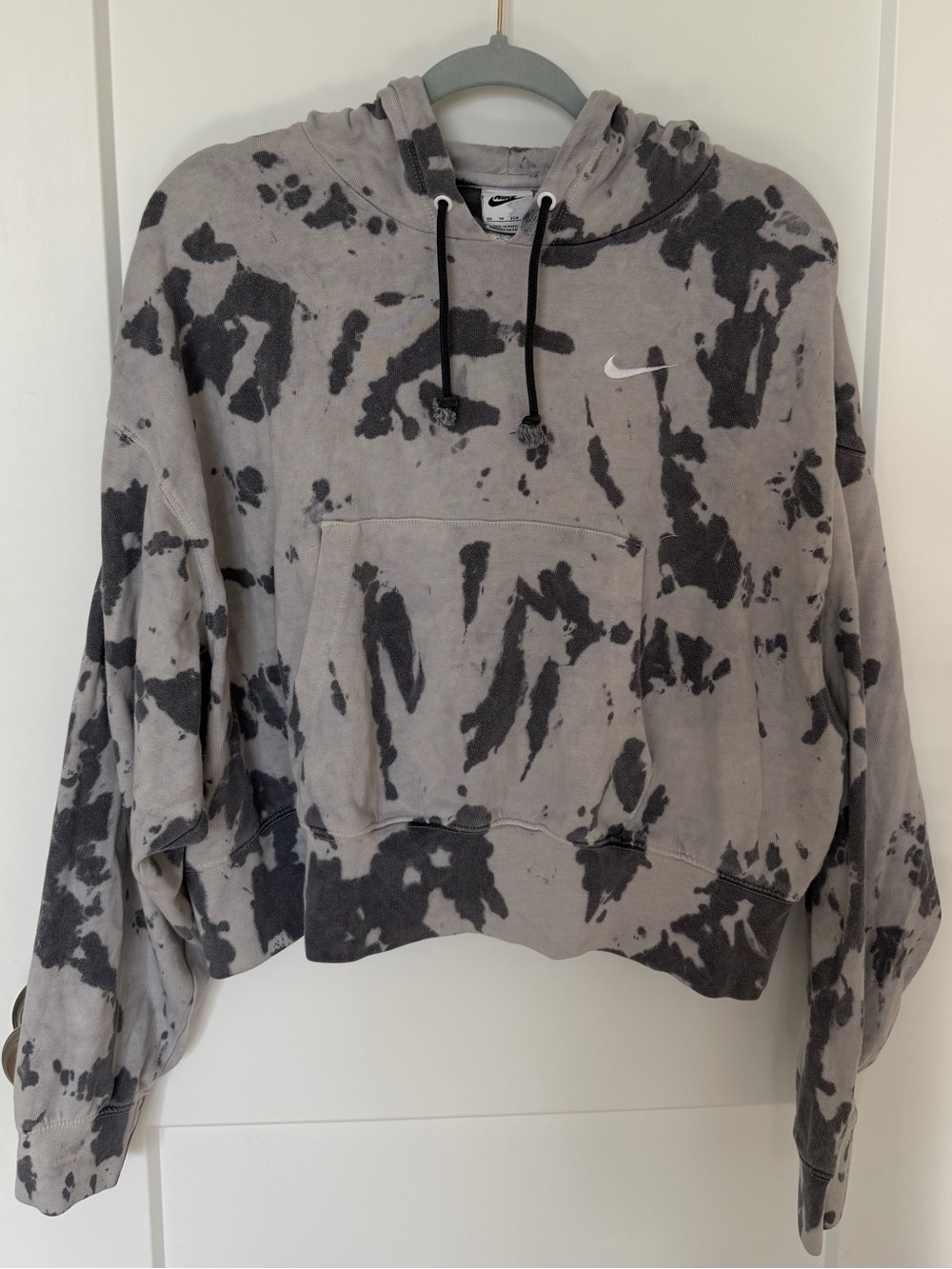 Nike Grey & Black Tie-Dye Cropped Hoodie size xs